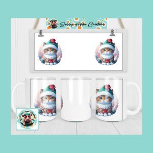 Ceramic Coffee Mug Cute Cat Kitten Christmas Holidays 15oz Hand Sublimated